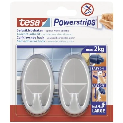 Imagen de tesa Powerstrips Hooks Large OVAL Chrome