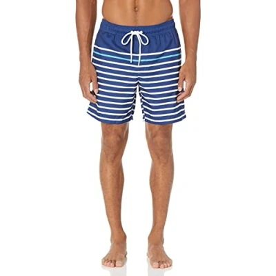 Imagen de Amazon Essentials Bañador de Secado Rápido 18 Cm colores interrumpidos Hombre, Azul Oscuro Rayas, XXL