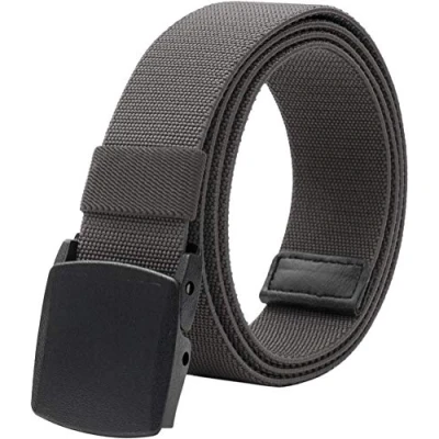 Imagen de LionVII Cinturón elástico de lona elástica para hombre con hebilla plástico, gris, L
