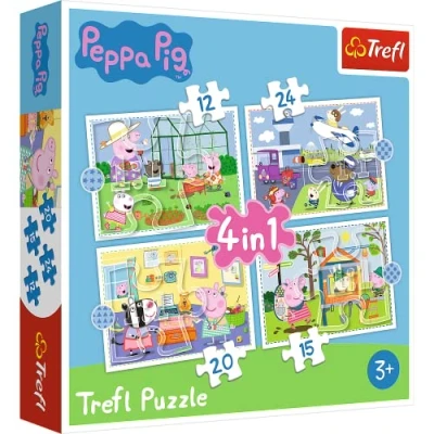 Imagen de Trefl Von bis Teilen, 4 Sets, für Kinder AB 3 Jahren de 12 a 24 Piezas, Conjuntos, para niños Partir años Puzzle, Color Recuerdos Vacaciones, Peppa Pig, 28,5x20,5cm