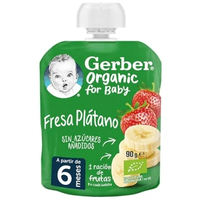 Imagen de GERBER Organic Fresa Plátano, desde 6 meses, Bolsita 90g