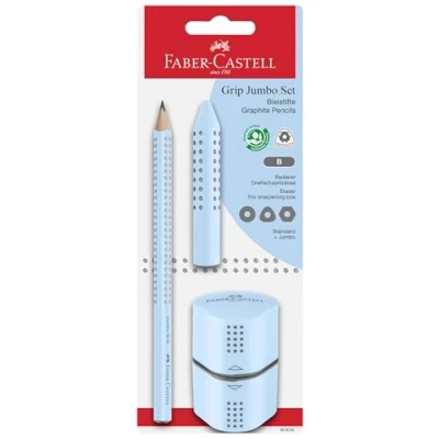 Imagen de Faber Castell 580084 Juego de lápices azul cielo 3 piezas, con lápiz Jumbo B, sacapuntas y goma borrar