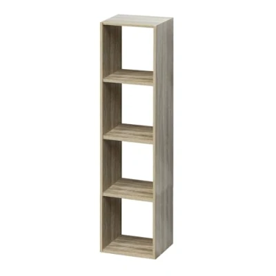 Imagen de Acomoda Textil Estantería para Pared y Suelo de Madera Moderna Resistente Dormitorio, Cocina, Baño Oficina. Estante Organizar Fácil Instalación. (4 Cubos Rectangular, Natural)