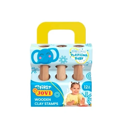 Imagen de Jovi Plastilina baby 3 sellos de madera, diseños diferentes, herramientas modelaje para niños a partir 12 meses (379/3WS)