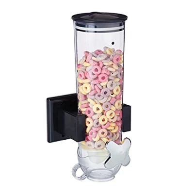 Imagen de Relaxdays Müslispender Dispensador de Cereales, Pared, Recipiente 1,7 l, para Copos Maiz o Frutos Secos, 31x16x14 cm, Negro