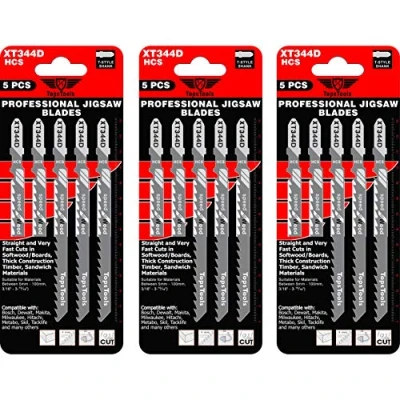 Imagen de TopsTools JSTTX344D_3 XT344D Juego de 15 hojas sierra calar 132 mm largo compatibles con Bosch, Dewalt, Makita, Milwaukee y muchos más