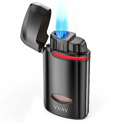 Imagen de VVAY Jet Flame Mechero de Gas Recargable con 3 Llamas Tipo soplete, Vendido sin Gas, Regalo Hombre cumpleaños