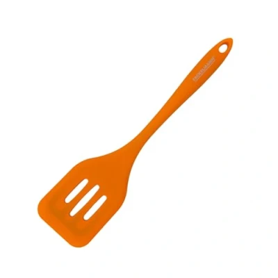 Imagen de Fackelmann Espátula con Ranuras, Freír y Plancha, Silicona de Tacto Suave, Apta para Sartenes Ollas Revestimiento, Resistente hasta 230ºC, Lavavajillas, Color Naranja, 29x7 cm, 1 ud.