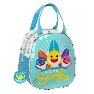 Imagen de BABY SHARK SURFING Bolso Portameriendas, Portatodo, Calidad y Máxima Resistencia, Porta Comida, Recreo, 19x14x22 cm, Color Azul Blanco