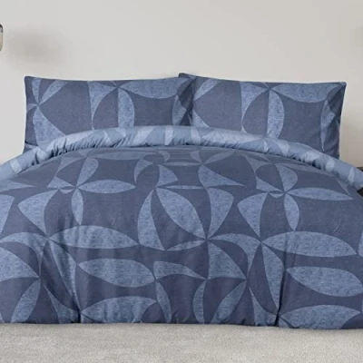 Imagen de Sleepdown Juego de Funda edredón Reversible con Textura Recortada, Fundas Almohada, Ropa Cama Suave fácil Cuidado, Color Azul, Doble (200 cm x 200 cm)
