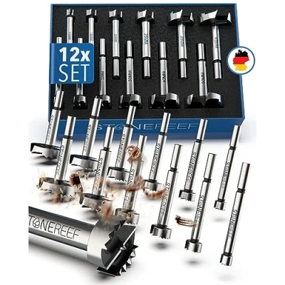 Imagen de STONE REEF juego de brocas Forstner 12 piezas [10 50 mm incluye caja almacenamiento] Forstner, broca transportadora, 40 mm,