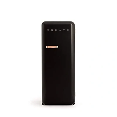 Imagen de CREATE / RETRO FRIDGE 150 ROSE GOLD/Frigorífico negro maneta oro rosado con congelador 281L 102W, bajo consumo, 150cm, 3 estantes, regulador temperatura, botellero, 60x60x150cm