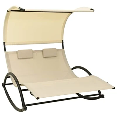 Imagen de vidaXL Tumbona Doble con Toldo Hamaca Piscina Playa Cama Patio Terraza Balcón Jardín Cómodo Relajante Chaise Longue Textilene Crema