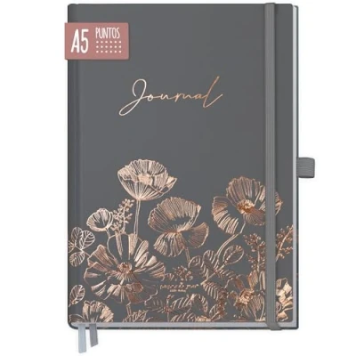 Imagen de paper&amp;you® Premium Bullet Journal a puntos [Poppy] Cuaderno A5 188 páginas de papel grueso agenda con banda elástica, portabolígrafos sostenible y climáticamente neutro
