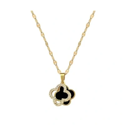 Imagen de XIWCAFC Collar para Mujer,Collar Con Colgante Trébol de Cuatro Hojas Corta，Collar 4 Oro Cristales,Collar Mamá, Novia, Cumpleaños Navidad Aniversario día (negro)