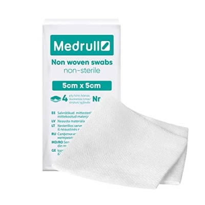Imagen de compresas NO tejidas, ESTÉRILES 100 piezas 4 capas 5cm x absorbentes, vendajes, para heridas