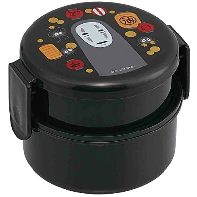 Imagen de Spirited Away Lonchera Bento redonda de 2 niveles con folk (17 onzas), diseño japonés auténtico, apta para microondas, color negro