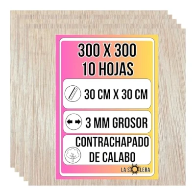 Imagen de Pack 10 Piezas Tablero Madera Contrachapada de Calabo para Manualidades 300 x 3 mm Pirograbado Corte Laser Modelado Tabla Bricolaje Contrachapado (30 30 cm)