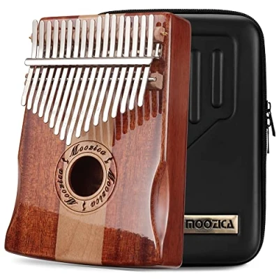 Imagen de Moozica 17 teclas Kalimba, piano marimba de pulgar madera tono sólido con estuche protector e instrucción aprendizaje (Koa Spruce K17KSD)