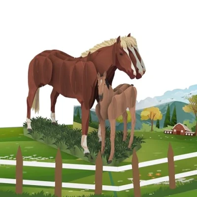 Imagen de MOKIO® Tarjeta Pop Up Caballo con Potro regalo 3D para los amantes de caballos, un cumpleaños, como vale clases equitación o regalos dinero