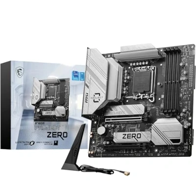 Imagen de MSI B760M Project Zero, Placa Base conexión Trasera Micro ATX, Soporta procesadores Intel 14th, 13th &amp; 12th Gen Core, LGA 1700, 75A DrMOS VRM, DDR5 Memory Boost 7800+MHz/OC