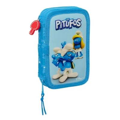 Imagen de Safta LOS Pitufos Estuche Escolar Niño, con Colores, 28 Útiles Incluidos, Ideal para Niños de 5 a 14 Años, Cómodo y Versátil, Calidad Resistencia, 12.5x4x19.5 cm, Color Celeste/Azul