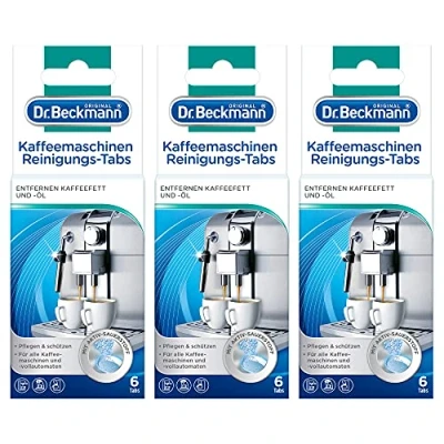 Imagen de Dr. Beckmann pastillas de limpieza para cafeteras Elimina la grasa y el aceite del café con oxígeno activo 3 x 6