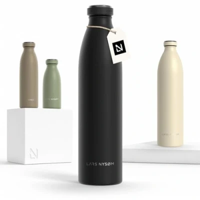 Imagen de LARS NYSØM Botella de Acero Inoxidable aislada 1l sin BPA Agua 1 litro a Prueba Fugas para Deportes, Bicicleta, Perro, bebé (Onyx Black, 1000ml)