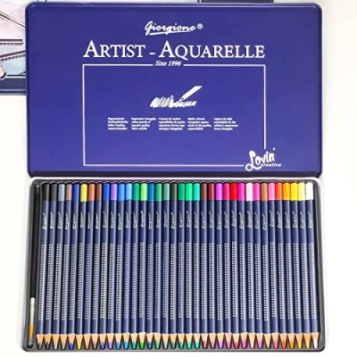 Imagen de 36 Lápices Acuarelables con Pincel en Caja de Metal Portátil, Lapices Colores para Mezcla, capas y pintura acuarela, Kit Dibujo Profesional Ideal Artistas, Adultos Niños