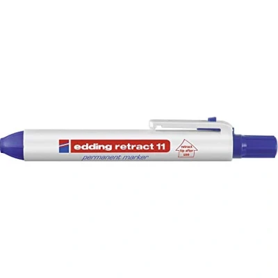 Imagen de edding Retract 11 marcador permanente azul 1 bolígrafo plumilla redonda 1,5 3 mm resistente al agua, de secado rápido para usar fácilmente con una sola mano cartón, plástico, madera
