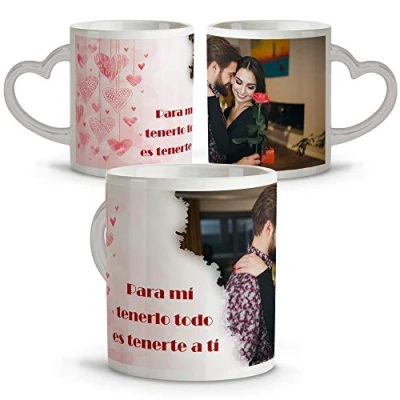 Imagen de Taza con Foto Personalizada. Tazas Asa Corazon. Regalos San Valentin Personalizados. de Cerámica. Corazon Corazón Corazones
