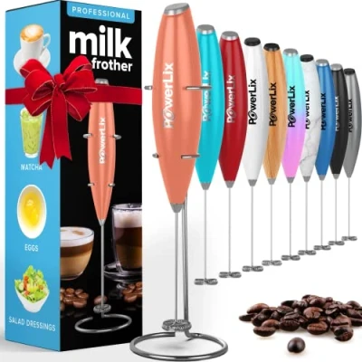 Imagen de Powerlix Espumador de Leche Eléctrico Mano Batidora Espuma Potente 19000 rpm con Soporte Acero Inoxidable, Ideal para Café, Capuchino y Chocolate Caliente