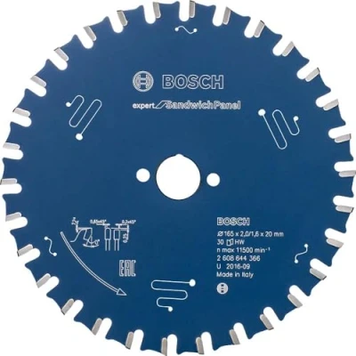 Imagen de Bosch Professional 2608644366 Disco de Sierra Circular CSB Expert SandwichPanel: 165x20x30D, 0 W, V, Color, Ø 165 mm