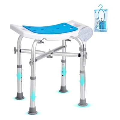 Imagen de VEVOR Asiento de Ducha Antideslizante Altura Ajustable 405 480 mm Taburete Carga 226,8 kg Silla Aluminio y PE Ayuda para Personas Mayores, Mujeres Embarazadas, Baño