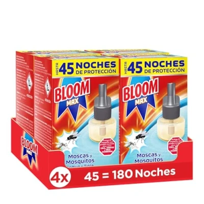 Imagen de Bloom Max pack de 4 recambios Líquido, insecticida eléctrico antimosquitos contra moscas y mosquitos común tigre