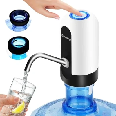 Imagen de EASYSPEED Dispensador de Agua eléctrica USB C, Bomba automática portátil con 2 adaptadores para Botellas y garrafas 5, 8, 10, 15 20 litros, 1200mAh Camping Oficina Gimnasio