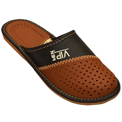 Imagen de BAWAL Pantuflas de Cuero para Hombres Zapatillas VIP Negro &amp; Marrón 40 46 (40 EU, Marrón)