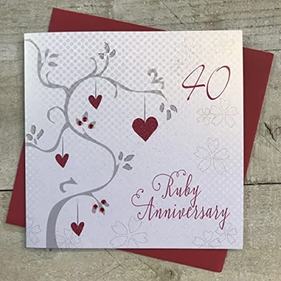 Imagen de WHITE COTTON CARDS Algodón Blanco de Tarjetas Aniversario Boda, Hecho a Mano 40th Anniversary Tarjeta, Color