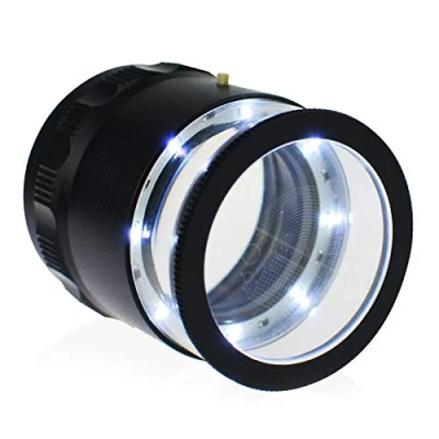 Imagen de Lupa con Luz, 10X Lupas de Joyería Gran Aumento 8 Luces LED para Leer Libros, Soldadura, Inspección, Monedas, Joyería, Exploración
