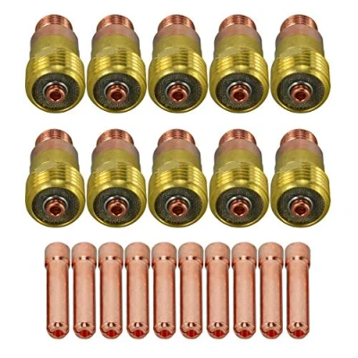 Imagen de RIVERWELD TIG Lente de gas rechoncho 17GL332 2,4 mm 10N24S Kit pinza compatible con DB SR WP 17 18 26 Antorcha soldadura 20 piezas