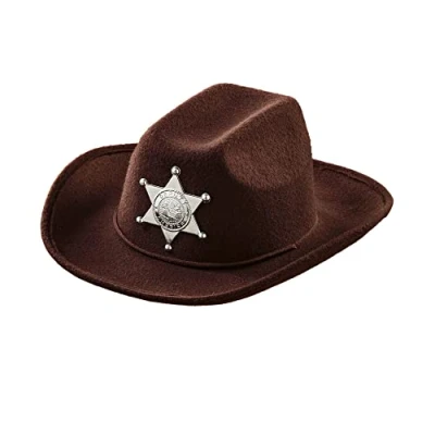 Imagen de W WIDMANN MILANO Party Fashion Sombrero de vaquero para niño, con estrella sheriff, marrón, fieltro, Salvaje Oeste, sombrero, tocado, accesorio, carnaval, fiesta temática
