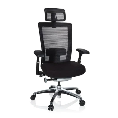 Imagen de hjh OFFICE 657650 Silla de Oficina Nova Pro I Tela Negro, Respaldo en Malla Transpirable, giratoria ergonomica, con reposacabezas
