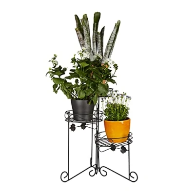 Imagen de Relaxdays Soporte Macetas de 3 Baldas, Metal, Negro, 50 cm alto