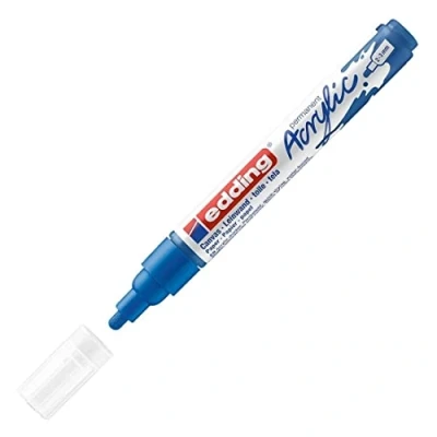 Imagen de edding 5100 marcador acrílico de trazo medio azul oscuro 1 rotulador resistente al agua punta redonda 2 3 mm pintura acrílica para lienzo, papel kraft, madera y piedra, Unidad