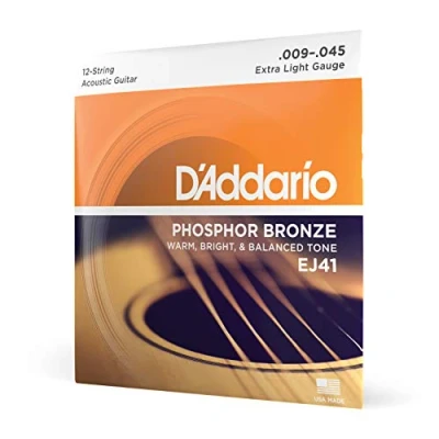 Imagen de D&#039;Addario Cuerdas Guitarra Acustica de EJ41 Extra Ligero, 12 String, 9 45 1 Paquete