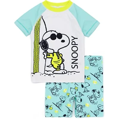 Imagen de PEANUTS Traje de baño Snoopy para Niños 2 Piezas Camiseta Pantalones Cortos Animados Beagle Woodstock Perro Azul Todo en uno