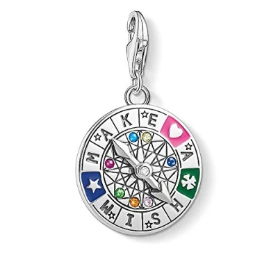Imagen de Thomas Sabo Colgante con Motivos Inspirados en la Espiritualidad y Buena Fortuna, Abalorio de Moneda Inscripción Make A Wish
