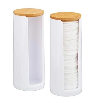 Imagen de Relaxdays Pack de 2 Dispensadores Algodón con Tapa, Acrílico, 20 x 7 cm, Bambú, Unidades