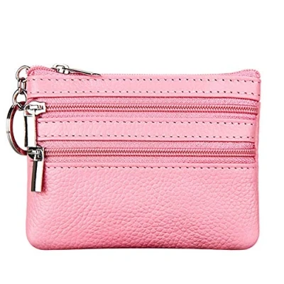 Imagen de Monedero de Cuero Genuino para Mujer con Llavero, Pink, Talla única,
