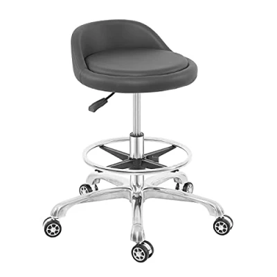Imagen de Nazalus Taburete rodante Ajustable, Base de Metal Resistente con Soporte para la Espalda, Oficina, hogar, Tienda, Cocina, Belleza (Grande)
